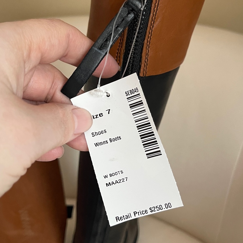 NEW Franco Sarto Meyer Knee High Boots TwoTone Black and Brown Tall Riding Boots - Picture 9 of 12